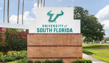 Entrance sign for the University of South Florida's Tampa campus, where ReliaQuest is investing $1.5 million to expand artificial intelligence and cybersecurity research and workforce training.