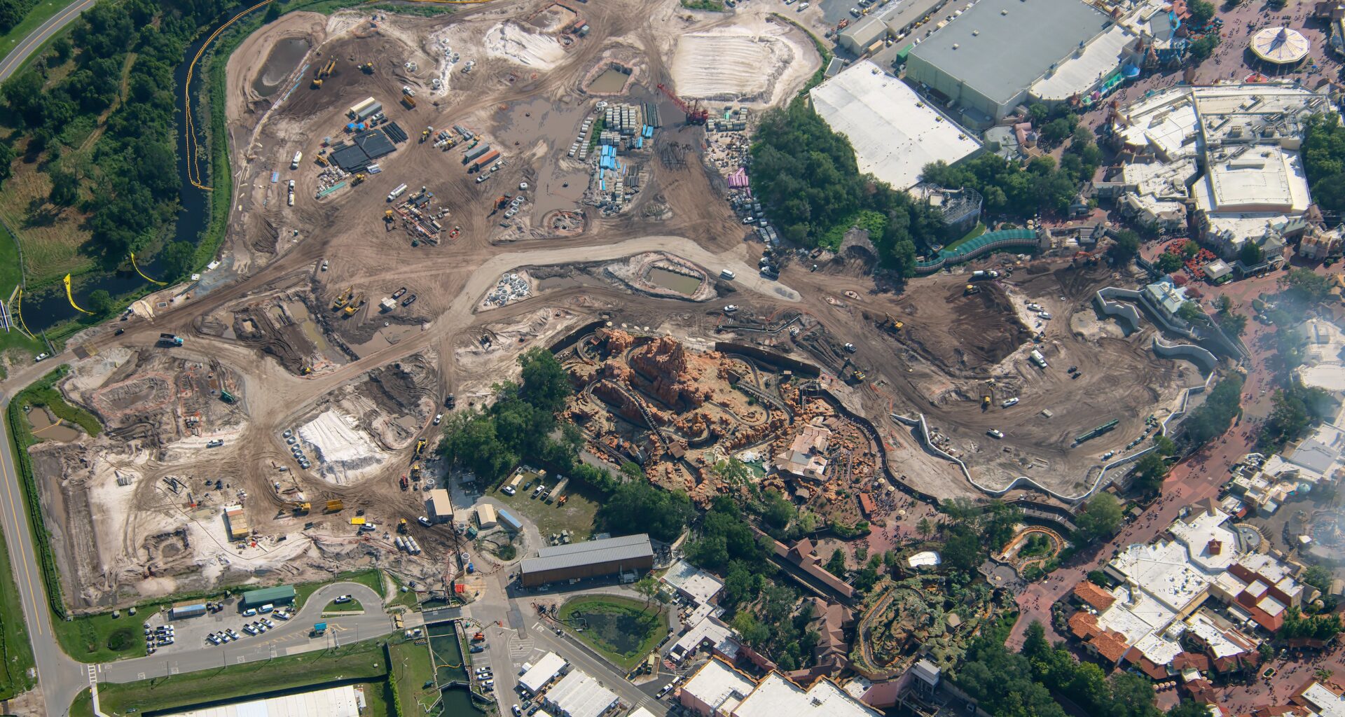 Latest Magic Kingdom Aerials Show Piston Peak Retaining Walls and Terrain Work Progress