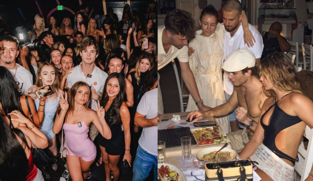 A photo collage of a young man at two different clubs