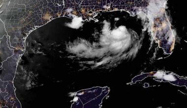 Tropical Storm Bertha in the Gulf of Mexico moving toward Florida Panhandle and Alabama
