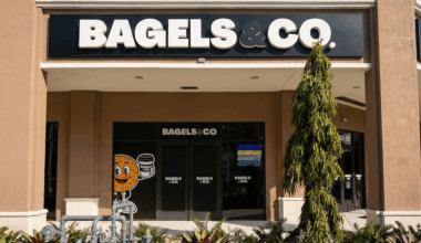 Exterior of the Bagels & Co. restaurant in Davie, Florida.