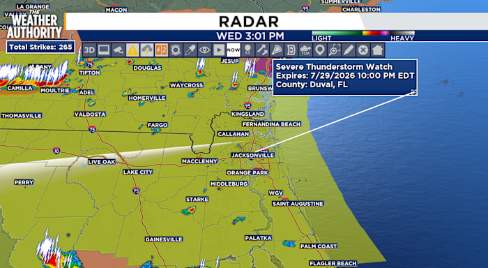 Severe Thunderstorm Watch issued for Northeast Florida, Southeast Georgia