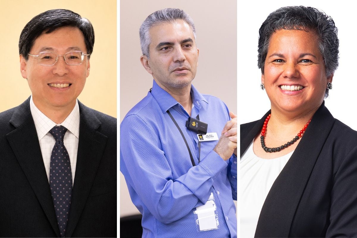 Collage of three portraits separated by white thin lines, from left to right: Ni-bin Chang, Reza Abdolvand and Clara Rivero Baleine