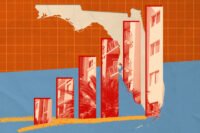 Bar graph lines over the outline of Florida