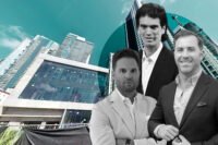 Flow’s Adam Neumann with Vertical Real Estate's Daniel Cardenas and Michael Sullivan and 711 North Miami Avenue at Miami Worldcenter