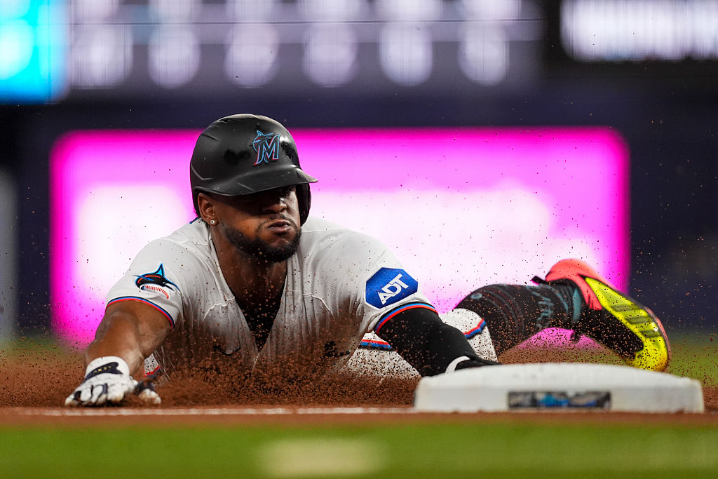 MIAMI, FLORIDA - JUNE 9: Otto Lopez #6 of the Miami Marlins during the game against the Arizona Diamondbacks at loanDepot park on June 9, 2026 in Miami, Florida. (Photo by Jasen Vinlove/Miami Marlins/Getty Images)