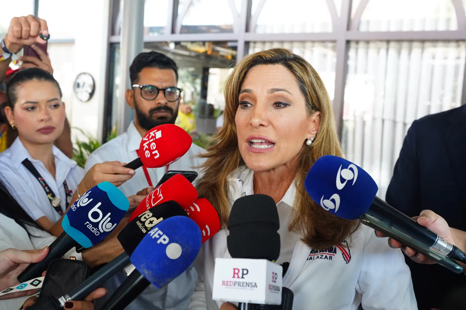 U.S. Representative Maria Elvira Salazar speaks at a press conference during the presidential election runoff in Barranquilla, Colombia, on June 21, 2026. (Photo by Vanexa Romero / AFP via Getty Images)