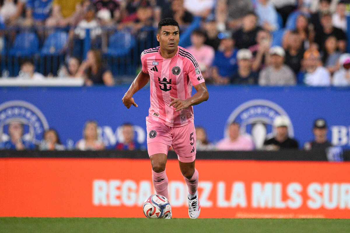 MONTREAL, QUEBEC - JULY 25: Casemiro #5 of Inter Miami CF controls the ball during the MLS match between CF Montreal and Inter Miami CF at Saputo Stadium on July 25, 2026 in Montreal, Quebec. (Photo by Tim Austen/Getty Images)