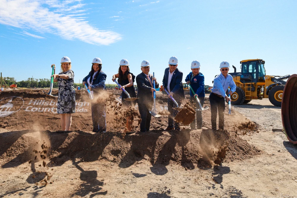 Officials break ground on Hillsborough County’s One Water South wastewater conveyance and treatment project.