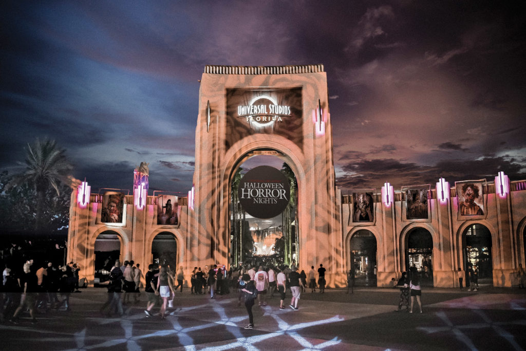 Universal Studios Florida entrance with Halloween Horror Nights sign