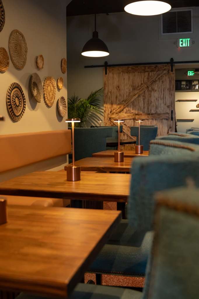 The warm, welcoming seating inside D'Rose Gastrobar.