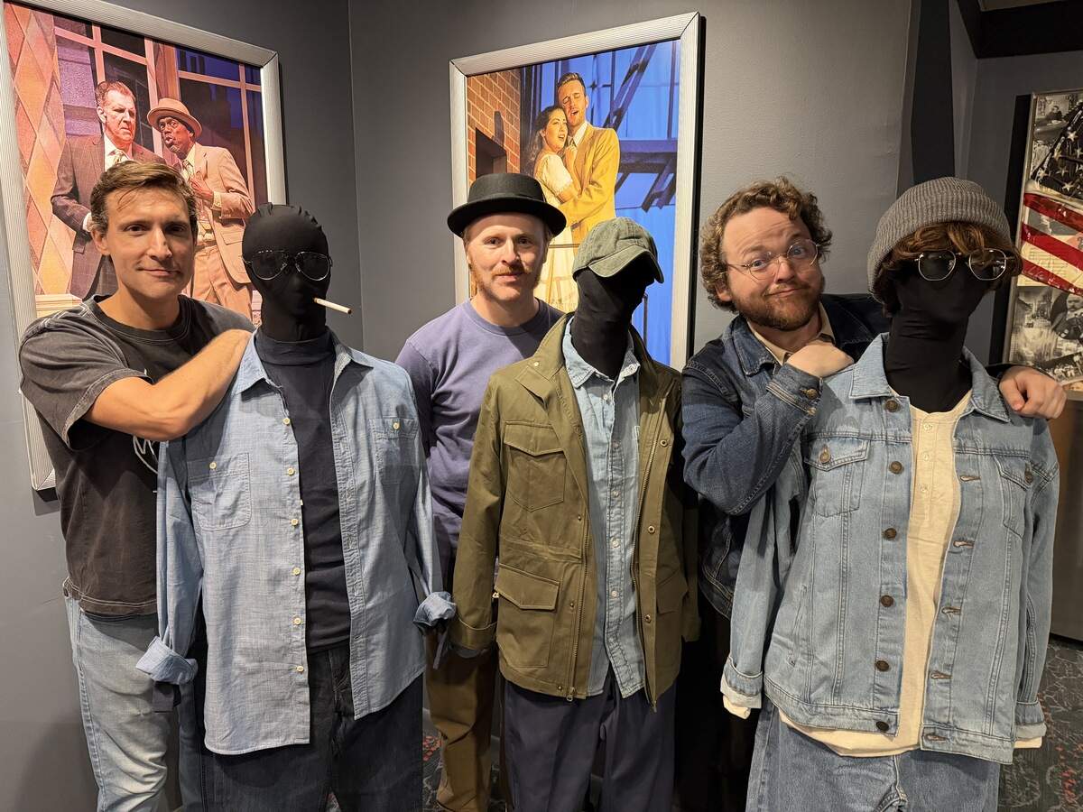 Cast members from Actors’ Playhouse’s production of “The Shark Is Broken” during rehearsals check out their character’s “Jaws” outfits. That’s Adam Poole as Roy Scheider (right.) Iain Batchelor as Robert Shaw (center) and Wesley Slade as Richard Dreyfuss (right.)