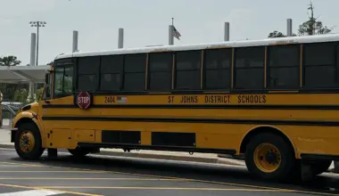 A school bus in St. Johns County, where three candidates are running for a seat on the School Board from the northeast part of the county.