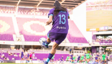 Image of Jacquie Ovalle taking a free kick against Boston.