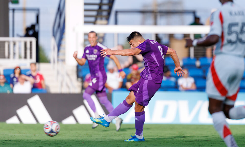 Image of Braian Ojeda taking a shot in a friendly against FC Dallas.