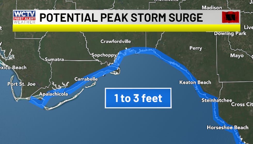 Because of a southerly wind coming into Apalachee Bay, the National Hurricane Center is...