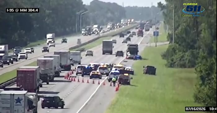 All lanes reopen on I-95 near mile marker 304 in St. Johns County after person fatally struck by semi