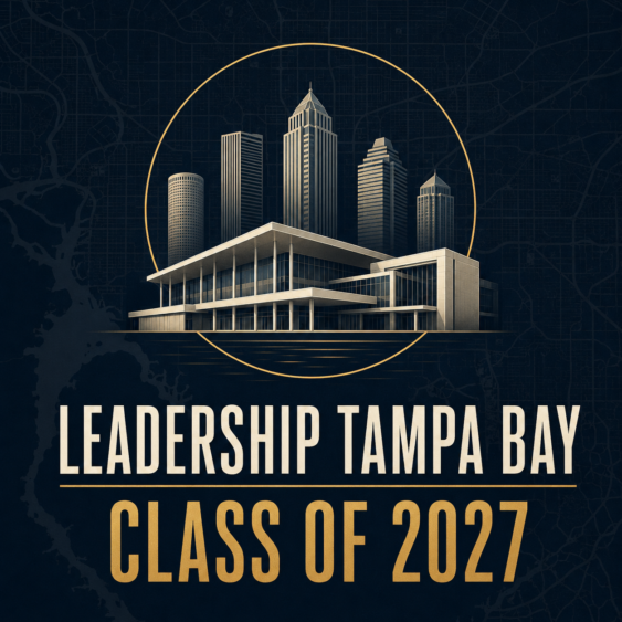 Leadership Tampa Bay Class of 2027 graphic featuring a Tampa skyline and regional map backdrop.