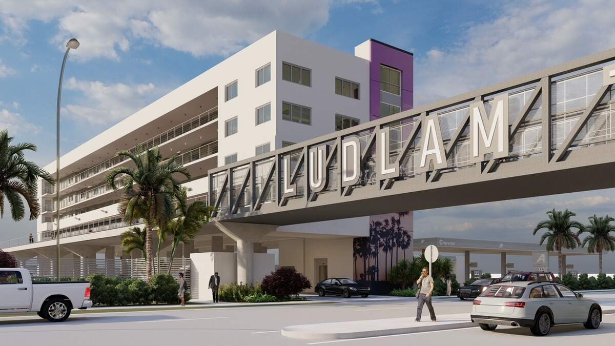 A 2023 architectural rendering shows one of two affordable senior apartment buildings, since completed, on the Ludlam Trail at Coral Way. A new bridge will connect the planned pedestrian and bicycle trail across Coral Way.