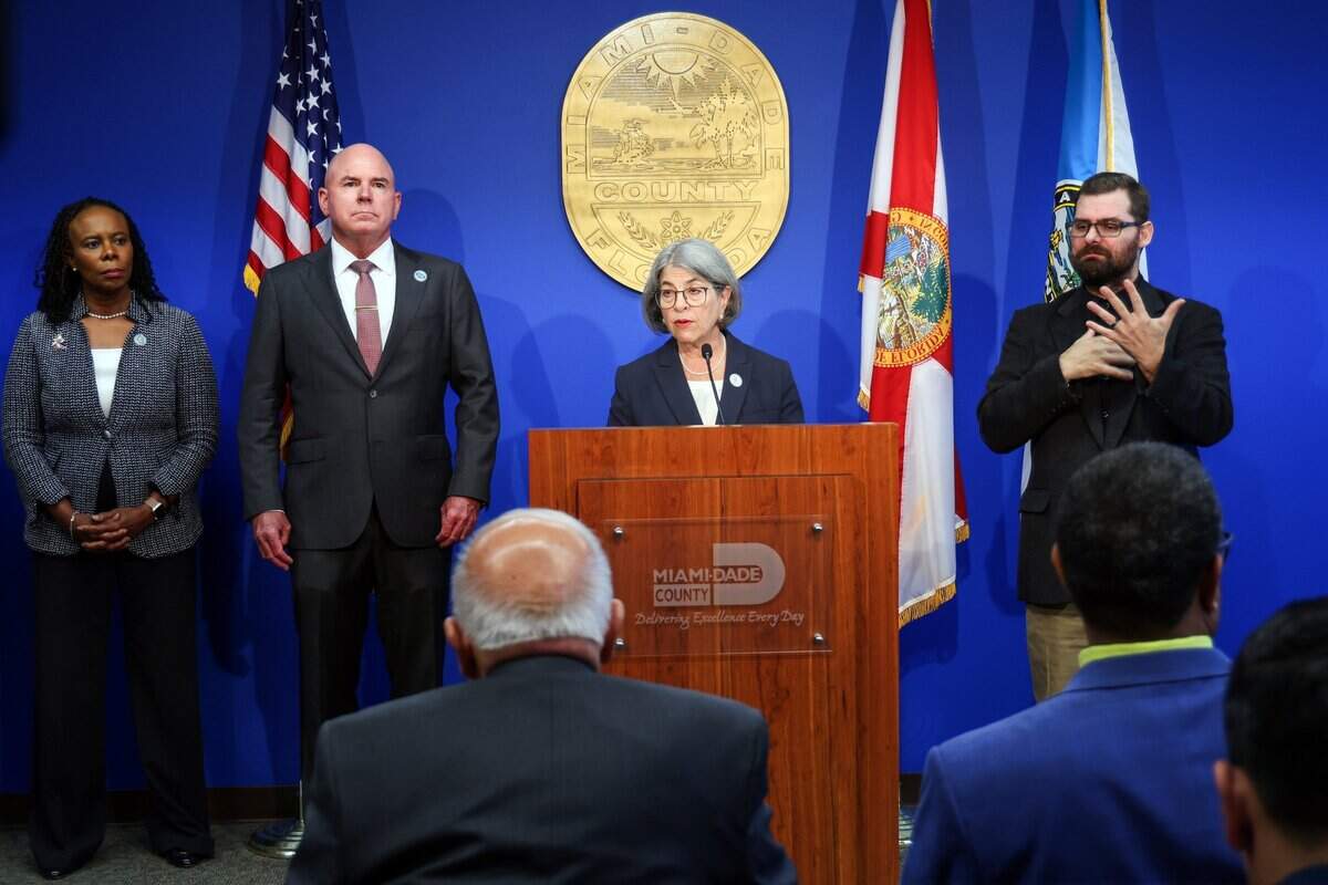 Miami-Dade Mayor Daniella Levine Cava unveils her proposed 2027 budget, which she describes as protecting core services while keeping property tax rates flat, Wednesday, July 15, 2026, at County Hall in Miami. The County Commission will vote on the budget in September.