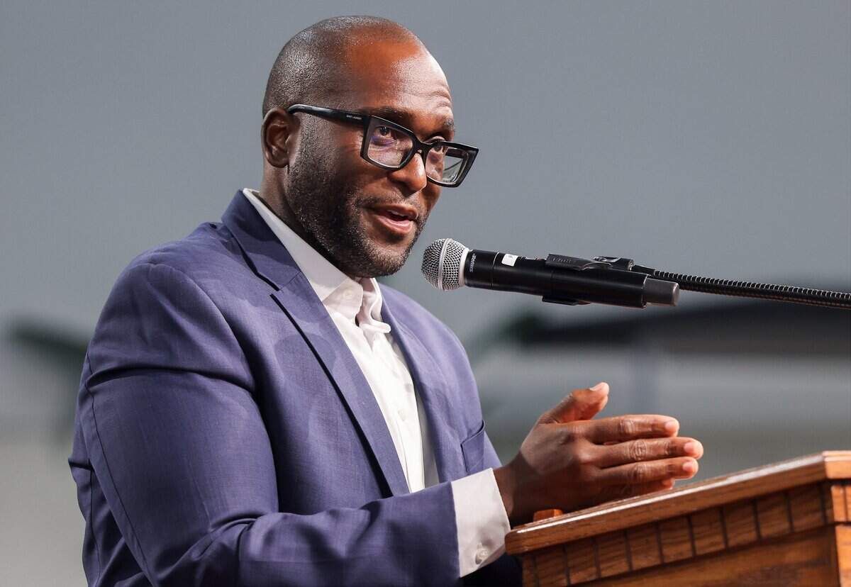 Florida Sen. Shevrin Jones gives remarks on service after receiving endorsements from at least a dozen Black clergymen Monday at Greater New Bethel Church in Miami Gardens, in his bid to replace outgoing Congresswoman Frederica Wilson. The show of support follows Wilson's endorsement of former Miami-Dade County commissioner Oliver Gilbert and comes as Jones faces a crowded field of opponents after debating issues such as affordability, education, and federal policy last week.