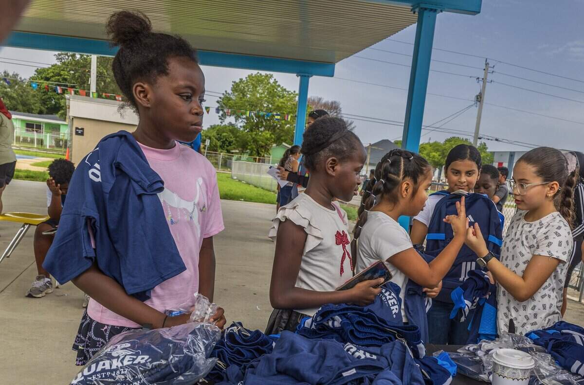 Students from different Miami Dade schools lined up received their sport gear as they were selected to serve as player escorts during the 2026 FIFA World Cup, quarter-final game between England and Norway as Miami Scores program was selected to be part of the FIFA World Cup 26 Player Escort Program, on Saturday July 11, 2026.