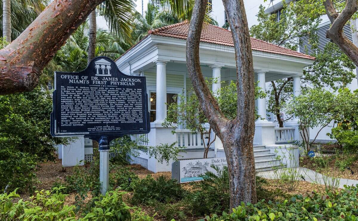 View of the office and surgical center of Dr. James M. Jackson, the first resident physician of Miami. Now the headquarters of the Dade Heritage Trust is Miami-Dade County's largest historic preservation organization, located at 190 SE 12th Terrace, in Miami, on Saturday, July 18, 2025.