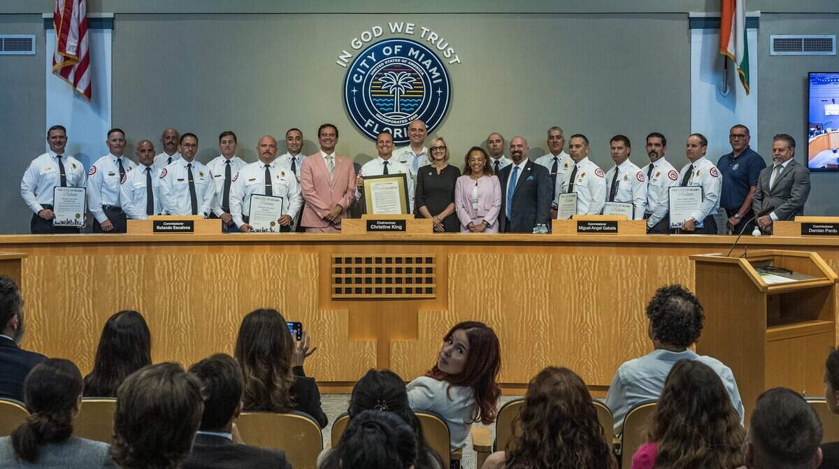 City of Miami Fire-Rescue Department who deployed as part of Florida Task Force 2, serving on USA-11 in support of the international urban search-and-rescue response following Venezuela's devastating twin earthquakes, were recognized by Mayor Eileen Higgins and the City Commission for their work representing the Miami, during a Commission meeting, at City Hall, on Thursday July 09, 2026.