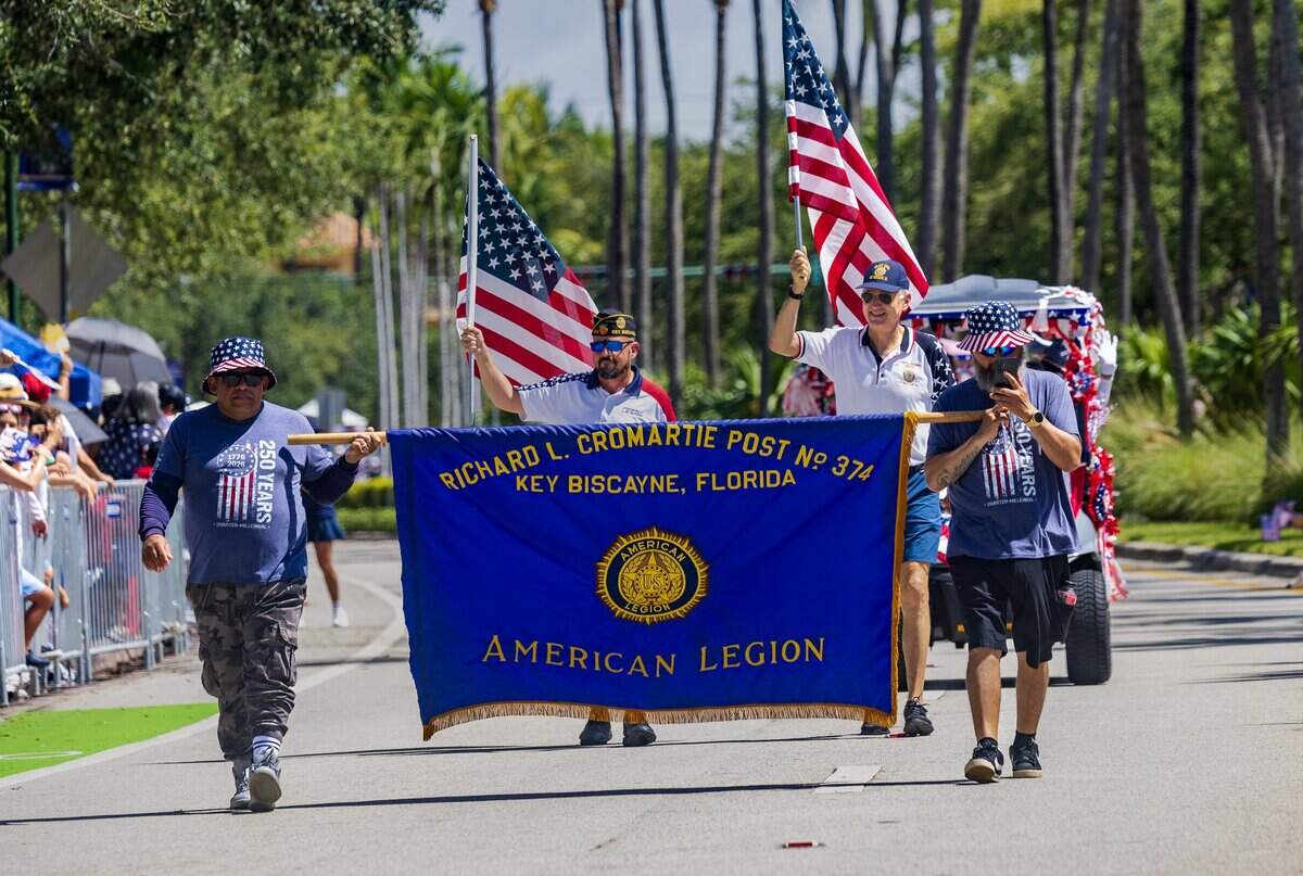 Members of the Richard L. Cromartie Post N 374, marched during the 67th annual Key Biscayne Fourth of July parade celebrating the  America's 250th and the 35th anniversary of the Village's birth as its own municipality, on Saturday, July 04, 2026.