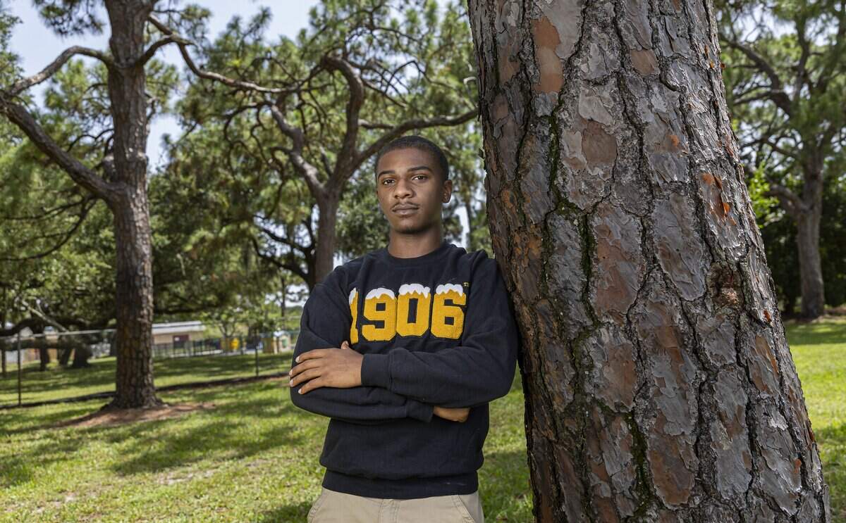 Camron Drummond, 24, who has been struggling to find a job after recently graduating from Alabama State University, is photographed at West Ken Lark Park on Wednesday, July 8, 2026, in Lauderhill, Fla.