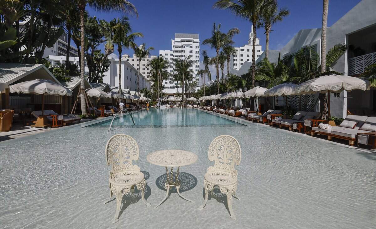 The fully restored Delano Pool on Tuesday, May 5, 2026. The Delano Miami Beach reopened to the public in May. The Art Deco hotel, first opened in 1947, was closed in 2020 for restoration.