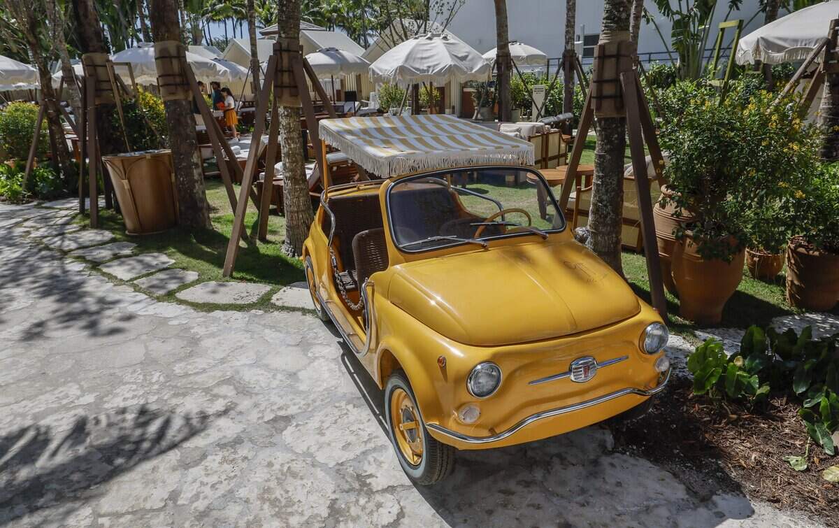 Gigi Rigolatto car on display at the Delano Miami Beach on Tuesday, May 5, 2026. The original restaurant Gigi Rigolatto Saint-Tropez opened in 2021. The Delano reopened to the public in Ma. The Art Deco hotel, first opened in 1947, was closed in 2020 for restoration.