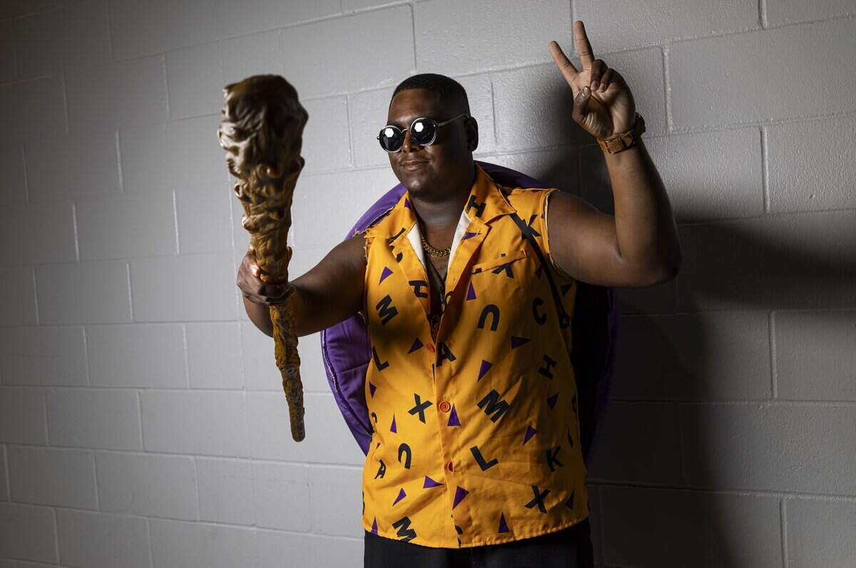 Teryian Folkes cosplays as Master Roshi from Dragon Ball Z during Florida Supercon 2026 at the Miami Beach Convention Center on Friday, July 10, 2026, in Miami Beach, Fla.