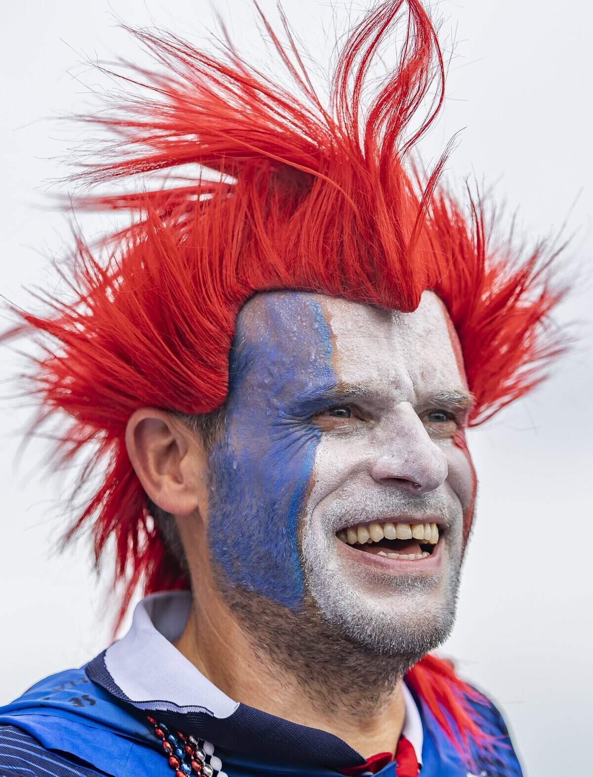 France fan Yoann Maillet reacts as he arrives to Hard Rock Stadium (Miami Stadium) ahead of his team's FIFA World Cup 2026 third-place soccer match against England on Saturday, July 18, 2026 in Miami Gardens, Fla.