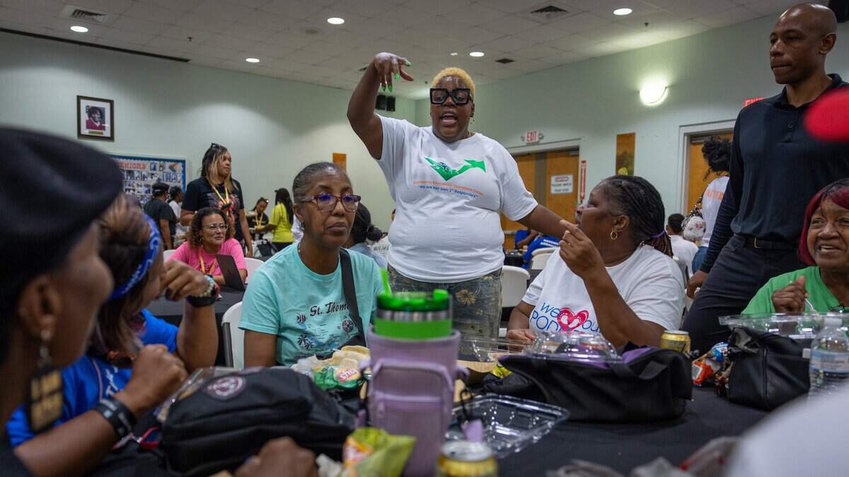 Valencia Gunder, CEO of The Smile Trust and director of the Community Emergency Operations Center, speaks to participants during the Community Emergency Operations Center National Convening at the Charles Hadley Senior Center in Miami, Fla. on Saturday, July 11, 2026. A longtime Liberty City community leader, Gunder said she wants the district's next representative to remain engaged with residents and address issues affecting historically underserved neighborhoods.