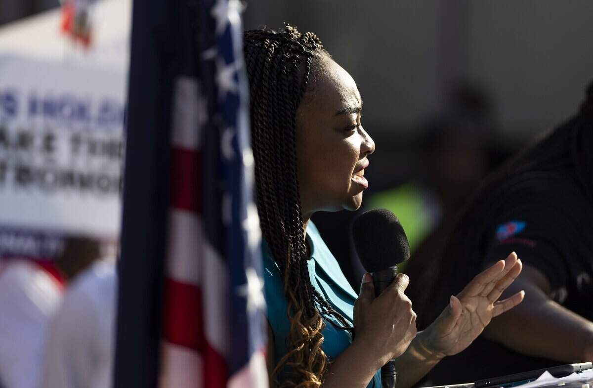Florida State Rep. Dotie Joseph speaks during a rally at the Little Haiti Cultural Center on Thursday, July 9, 2026, in Miami, Fla. The event called for protections for Temporary Protected Status (TPS) holders and other immigrants after the Trump administration stripped many of them of legal protections against deportation.