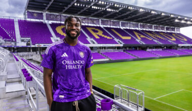 Image of Daryl Dike posing in his Orlando City kit after re-signing with the club on July 17, 2026.