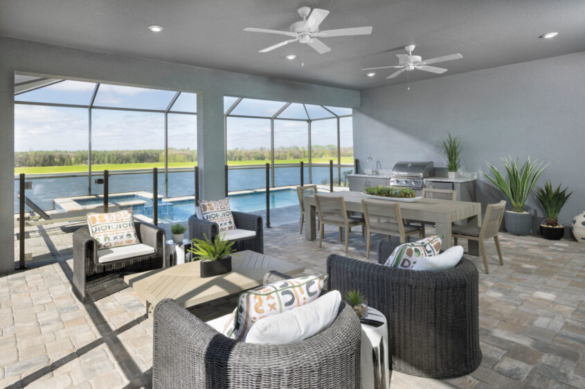 Interior and outdoor living spaces at Mattamy Homes' Verona master-planned community in Land O' Lakes, Pasco County.