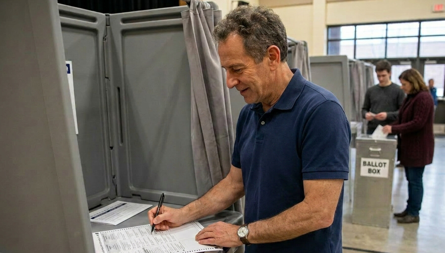 man at ballot booth