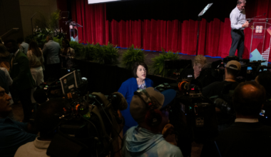 Orange County Public Schools Superintendent Maria Vazquez answers questions from members of the media following the district's 2026 State of the Schools address on June 2 at Edgewater High School. 