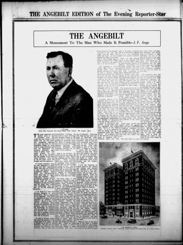 A page from the Reporter-Star's special Angebilt Hotel opening edition, with a profile of owner J.F. Ange. (Orlando Sentinel File)