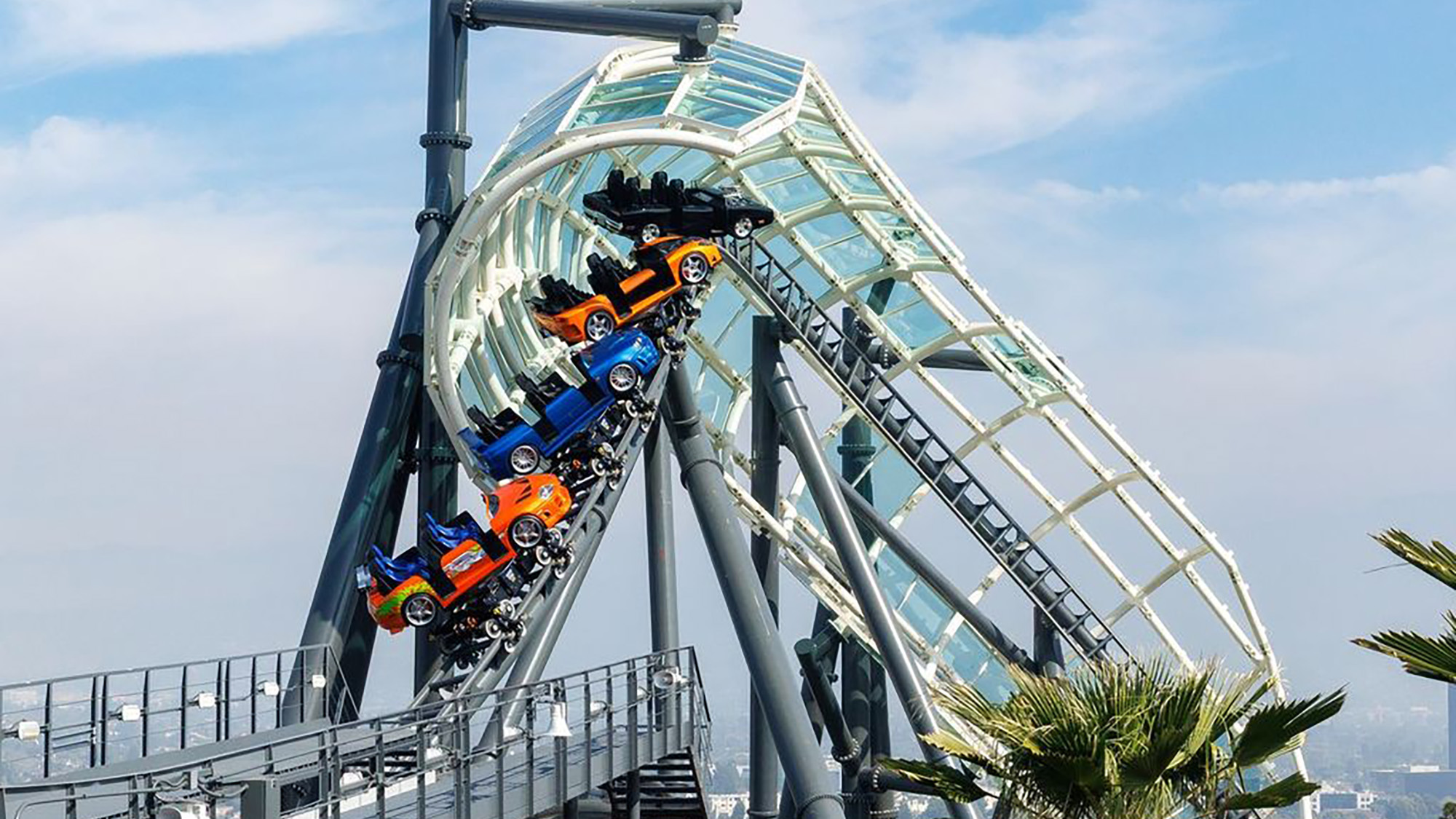 The version of the already built Hollywood Drift coaster upside down in California.