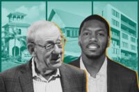 Related Ross' Stephen Ross and Trè Bèl Housing Group's Jonathan Vilma with 3600 North Australian Avenue, 1111 36th Street and rendering of Broadway Apartments
