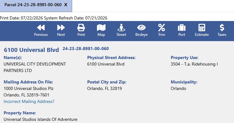 Parcel property card screenshot