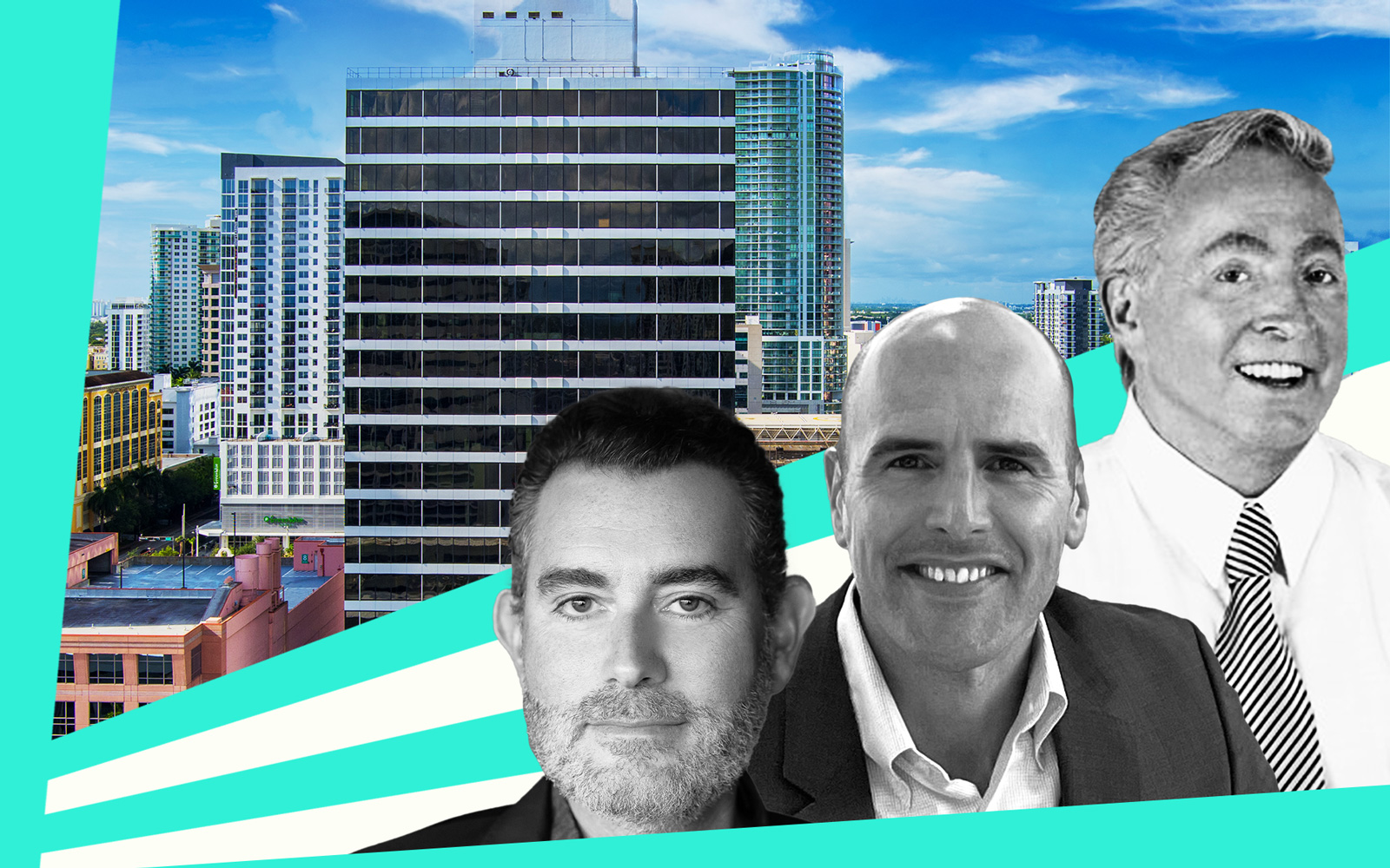 Pebb Capital’s Todd Rosenberg, Intalex Capital’s Bryson Ridgeway, CDS’ Carl DeSantis and 110 East, the office tower at 110 East Broward Boulevard in Fort Lauderdale