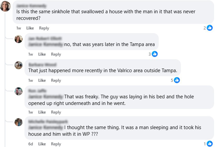 Screenshot of comments from Facebook