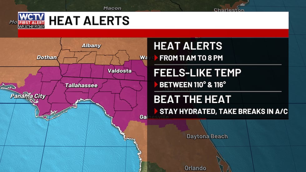 Extreme Heat Warning for ALL of the Big Bend and counties along Highway 84 for feels-like...