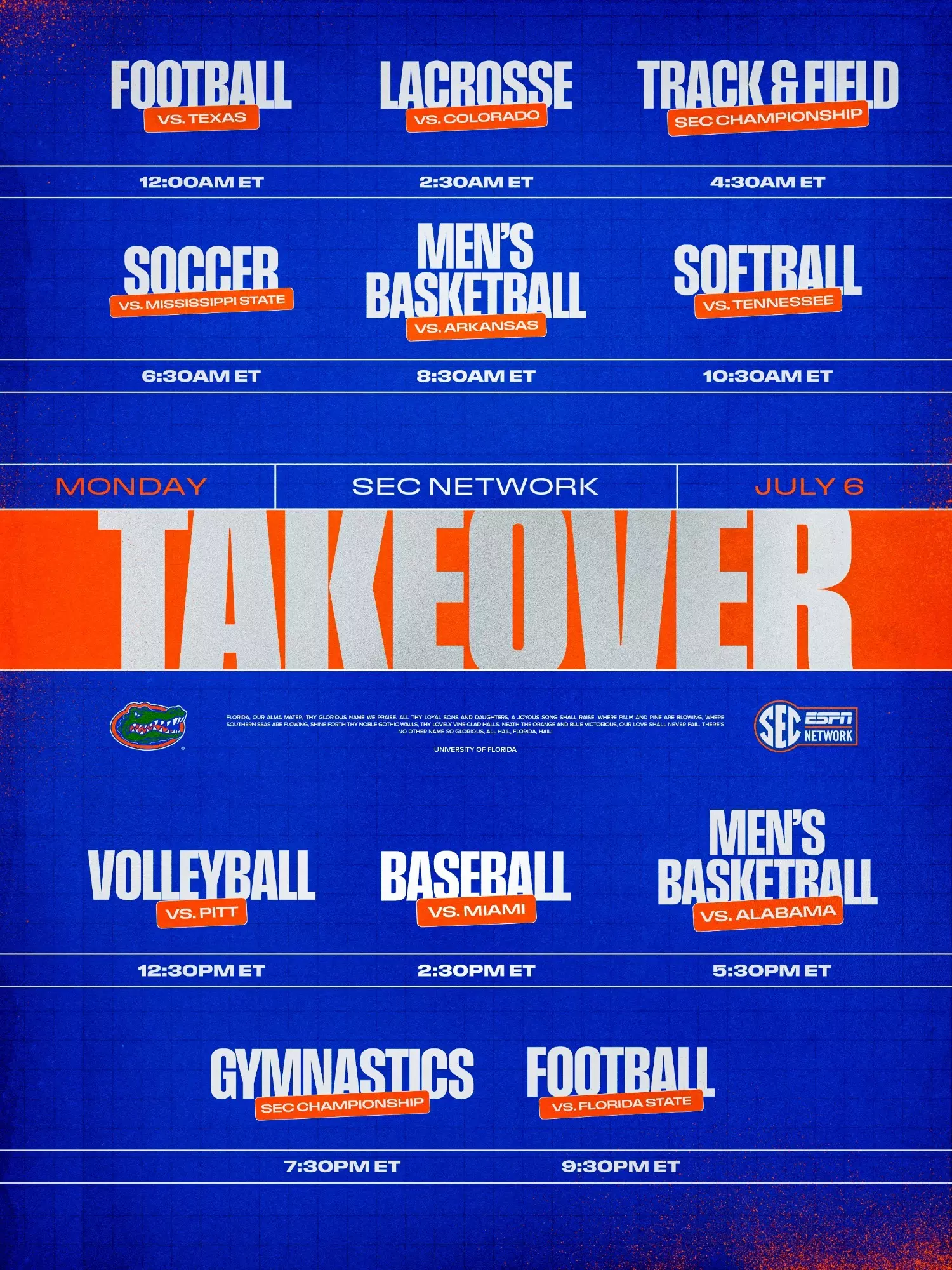 July 6, 2026 Florida SEC Takeover Schedule