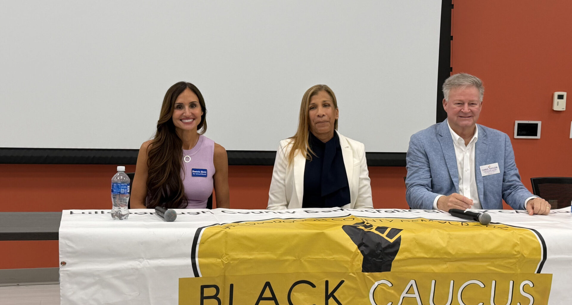 Daniela Simic (L), Karen Perez, and Chris Taylor at a candidate forum in Tampa. Photo by Daria Mironova/WMNF News.