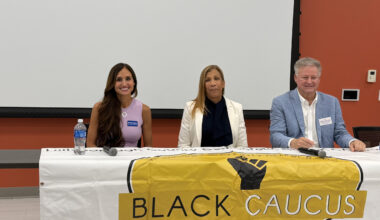 Daniela Simic (L), Karen Perez, and Chris Taylor at a candidate forum in Tampa. Photo by Daria Mironova/WMNF News.